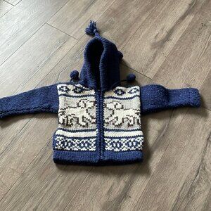 Hand Knit Kids Wool Sweater with dog pattern in front-